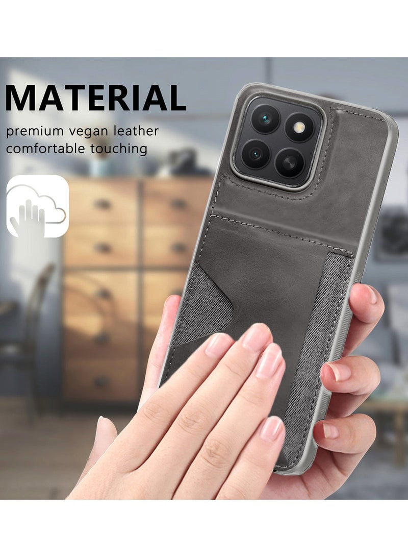 PULOKA Honor X8c 4G 2025 PULOKA Card Holder Skin-feel PU Leather Back Silicone Sides Case Cover - Grey - Image 4