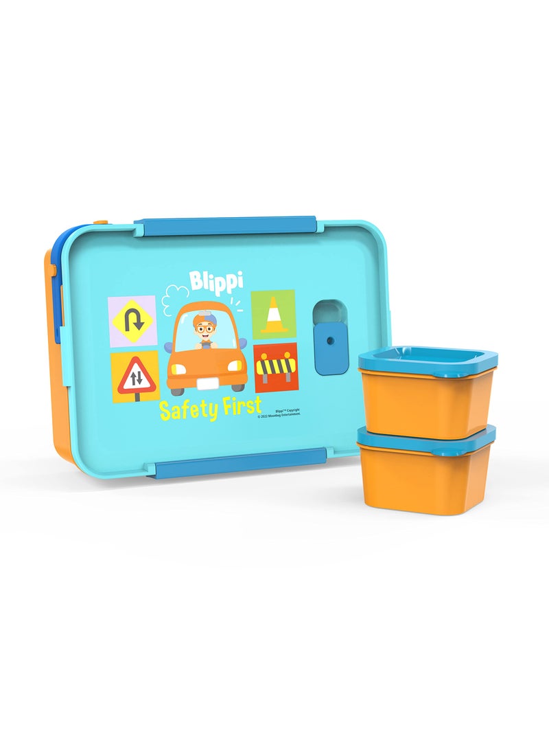 Zak Designs Zak Designs Blippi Reusable Plastic Bento Box with LeakProof Seal Carrying Handle Microwave Steam Vent and Individual Containers for Kids Packed Lunch 3Piece Set 