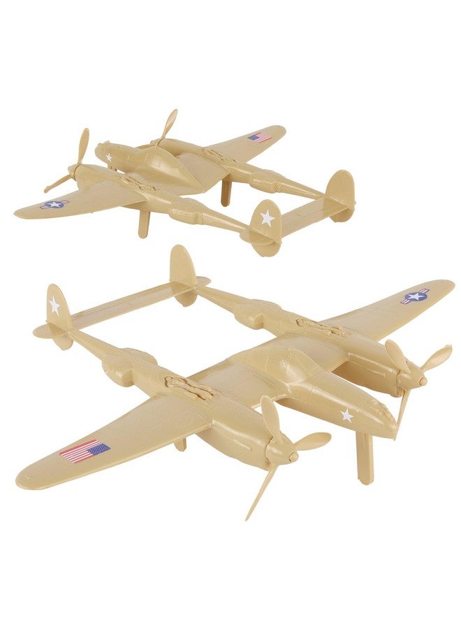 Tim Mee Toy TimMee WW2 P-38 Lightning Fighter Plane - 2pc Tan Plastic Army Men Aircraft - Image 1