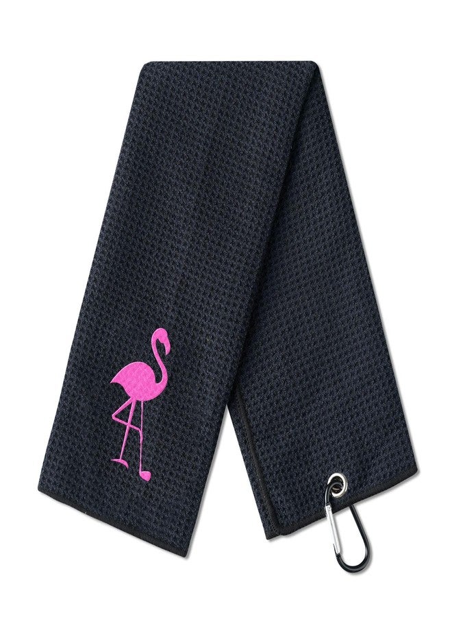 CybGene Golf Gifts for Women, Flamingo Golf Towel, 16”x 24” Microfiber Golf Towel, Black - Image 1