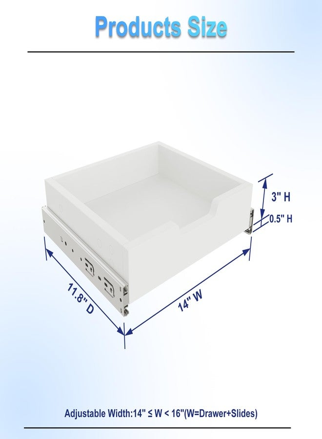 FRMSAET Heavy Duty Cabinet Hardware Soft Close Slide Drawer 12 inch Deep Drawer Replacement with Adjustable Width for Storage Cabinets, Wardrobes, Cabinetry,Office Cabinets .etc (14 inch Wide, White) - Image 2