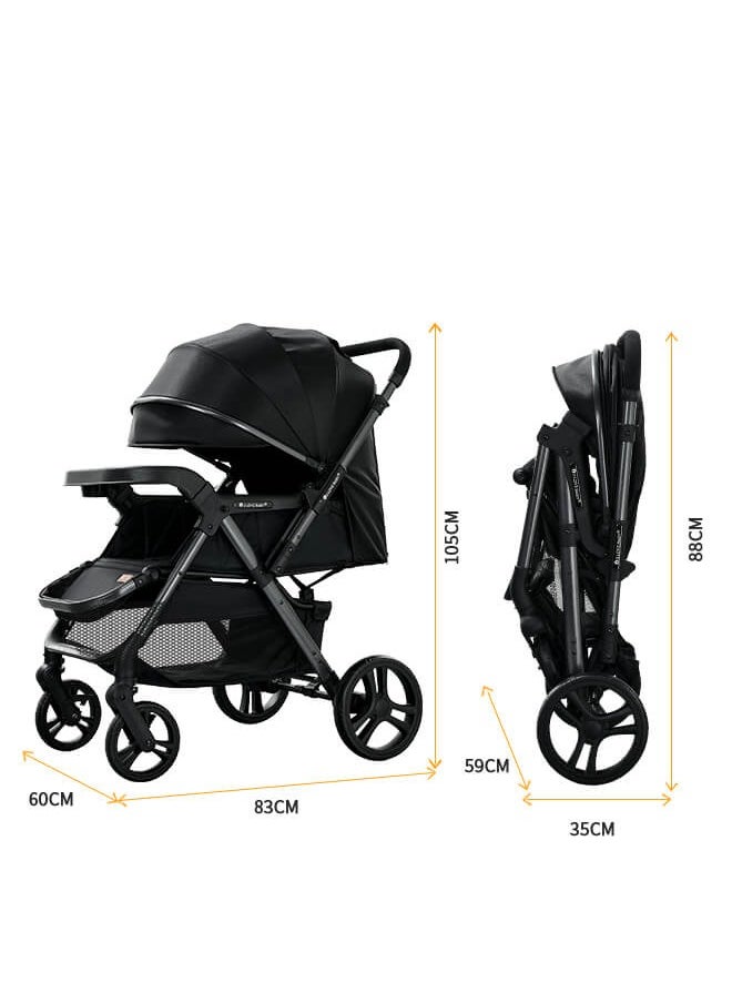 Generic - Luxury Reversible High Landscape Baby Stroller, Comes with Large Meal Tray, One-Second Quick Folding, Excellent Shock Absorption System, 0-6 Years, 70KG Load Capacity, Black Travel Stroller - Image 1