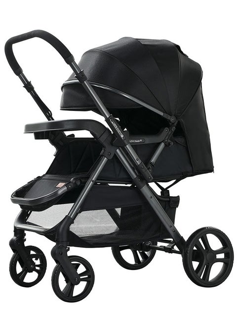 Luxury Reversible High Landscape Baby Stroller, Comes with Large Meal Tray, One-Second Quick Folding, Excellent Shock Absorption System, 0-6 Years, 70KG Load Capacity, Black Travel Stroller