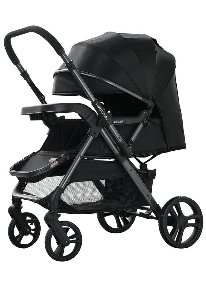 Generic - Luxury Reversible High Landscape Baby Stroller, Comes with Large Meal Tray, One-Second Quick Folding, Excellent Shock Absorption System, 0-6 Years, 70KG Load Capacity, Black Travel Stroller - Image 1
