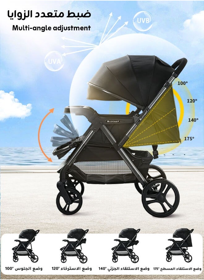 Generic - Luxury Reversible High Landscape Baby Stroller, Comes with Large Meal Tray, One-Second Quick Folding, Excellent Shock Absorption System, 0-6 Years, 70KG Load Capacity, Black Travel Stroller - Image 1