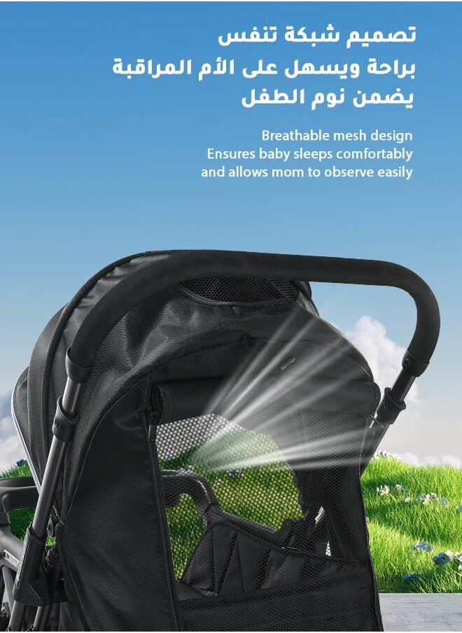 Generic - Luxury Reversible High Landscape Baby Stroller, Comes with Large Meal Tray, One-Second Quick Folding, Excellent Shock Absorption System, 0-6 Years, 70KG Load Capacity, Black Travel Stroller - Image 1