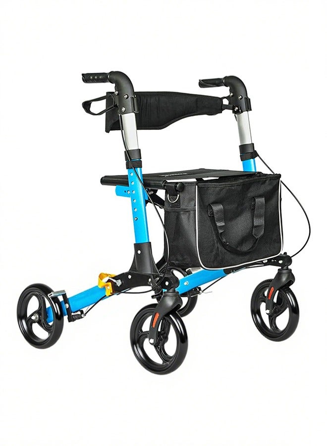 شو وو مشايات رولاتور لكبار السن، مشاية من الألومنيوم بمقعد وعجلات 8 بوصات، مشايات لكبار السن قابلة للطي مع مسند للظهر، مساعدة خفيفة الوزن على المشي، تتحمل وزن 330 رطلاً، لون أزرق - Image 2