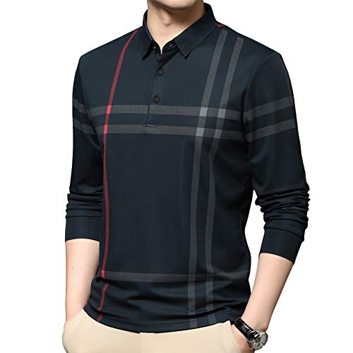 Womleys Mens Casual Striped Long Sleeve Collared T Shirt Polo Shirts (Green, X-Small) - Image 2