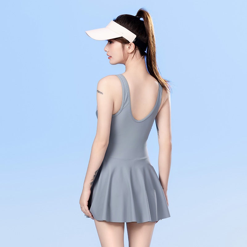 Shu Man Fashion New Swimsuit Sporty Style Skirt Style Conjoined Small Chest Conservative Slimming Spring Women'S Swimsuit - Image 4