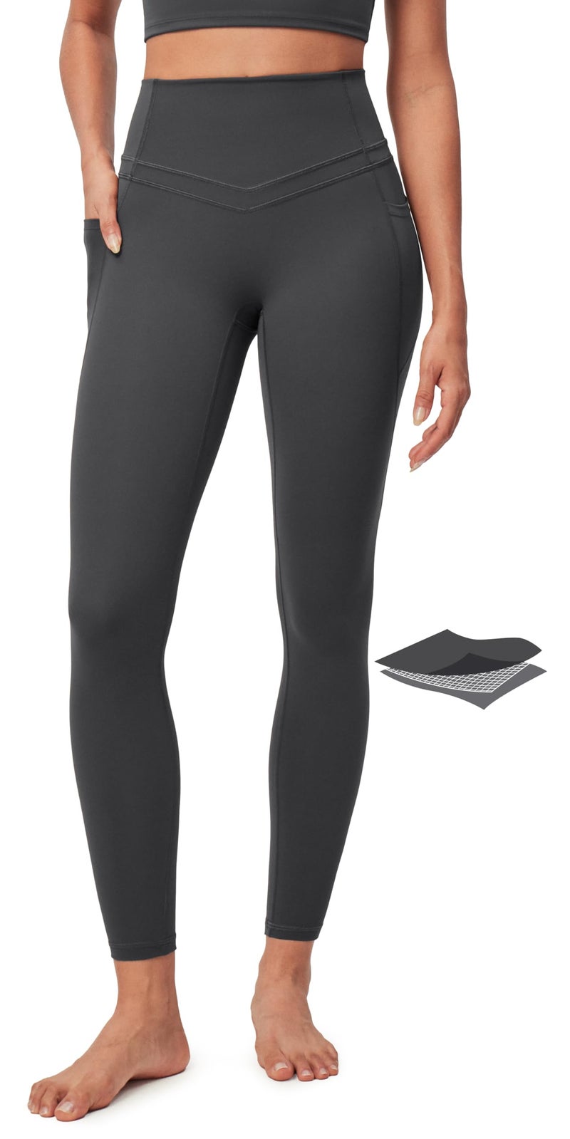 IUGA Compression Leggings with Pockets for Women Tummy Control Leggings No Front Seam Workout High Waist Yoga Pants,Ink Gray - Image 1