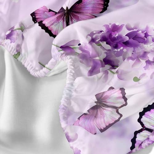 XYNHML Butterfly Lavender Fitted Sheet Deep Pocket Kids Colorful Butterfly Quilt Bed Sheet Twin for Kids Boys Girls Include 1 Fitted Sheets & 2 Pillowcases No Flat Sheet - Image 5