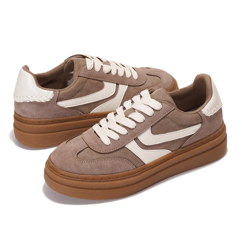 Project Cloud Platform Sneakers for Women Footwear - Memory Foam Insole Womens Shoes, Lightweight and Non-Slip Sole Lace Up Fashion Sneakers for Women 2026 (Volley, TAUPMULT,10) Taupe Multi - Image 3