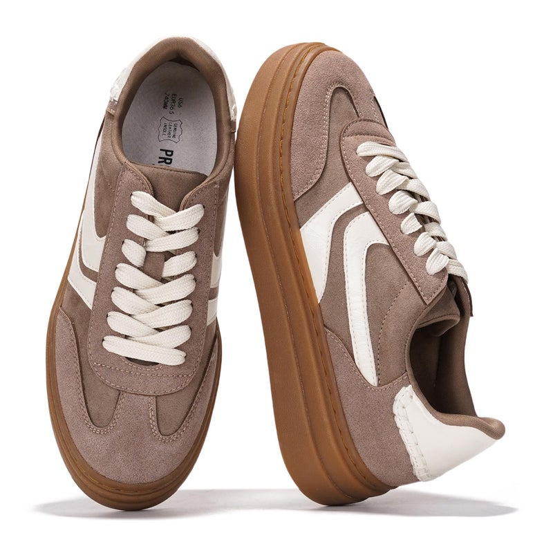 Project Cloud Platform Sneakers for Women Footwear - Memory Foam Insole Womens Shoes, Lightweight and Non-Slip Sole Lace Up Fashion Sneakers for Women 2026 (Volley, TAUPMULT,10) Taupe Multi - Image 1