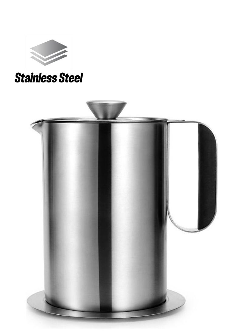 Loquat Stainless Steel Leak Proof Filter Mesh Oil Canister Silver 1.5Liters  - Image 1