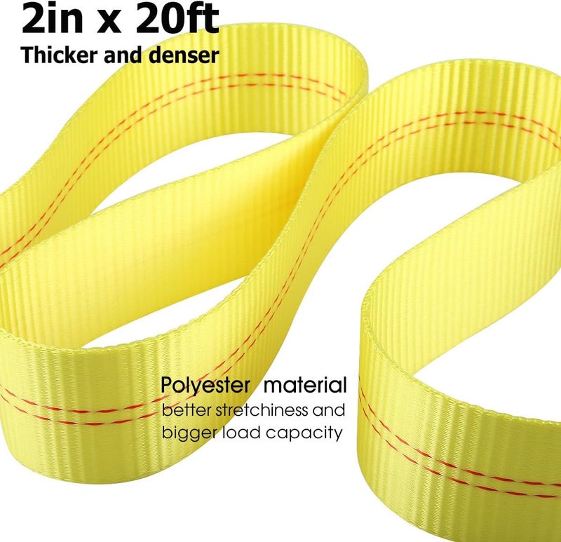 JCHL Recovery Tow Strap with Reinforced Loops 2inx20ft Heavy Duty 24,000lb Break Strength Vehicle Recovery Rope Use for Emergency Towing Rope, Tree Saver, Winch Extension, Triple Reinforced Loops - Image 4