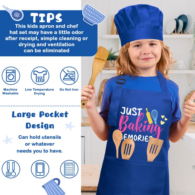 R HORSE 2Pcs Kid Apron and Chef Hat Set, Blue Adjustable Children Kitchen Toddler Apron for Boys, Dress up Role Play Chef Toy Funny Birthday Gift for Kids Cooking Baking Painting - Image 3