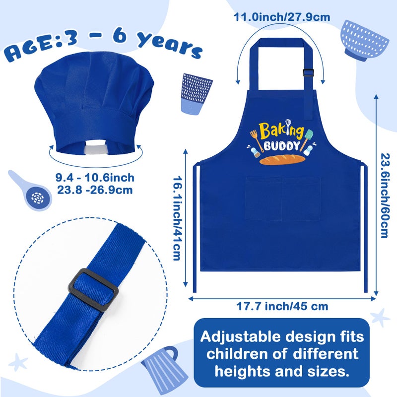 R HORSE 2Pcs Kid Apron and Chef Hat Set, Blue Adjustable Children Kitchen Toddler Apron for Boys, Dress up Role Play Chef Toy Funny Birthday Gift for Kids Cooking Baking Painting - Image 2