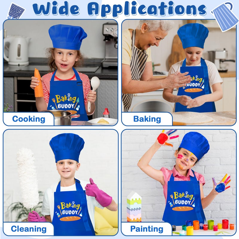 R HORSE 2Pcs Kid Apron and Chef Hat Set, Blue Adjustable Children Kitchen Toddler Apron for Boys, Dress up Role Play Chef Toy Funny Birthday Gift for Kids Cooking Baking Painting - Image 5