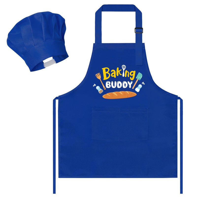 R HORSE 2Pcs Kid Apron and Chef Hat Set, Blue Adjustable Children Kitchen Toddler Apron for Boys, Dress up Role Play Chef Toy Funny Birthday Gift for Kids Cooking Baking Painting - Image 1