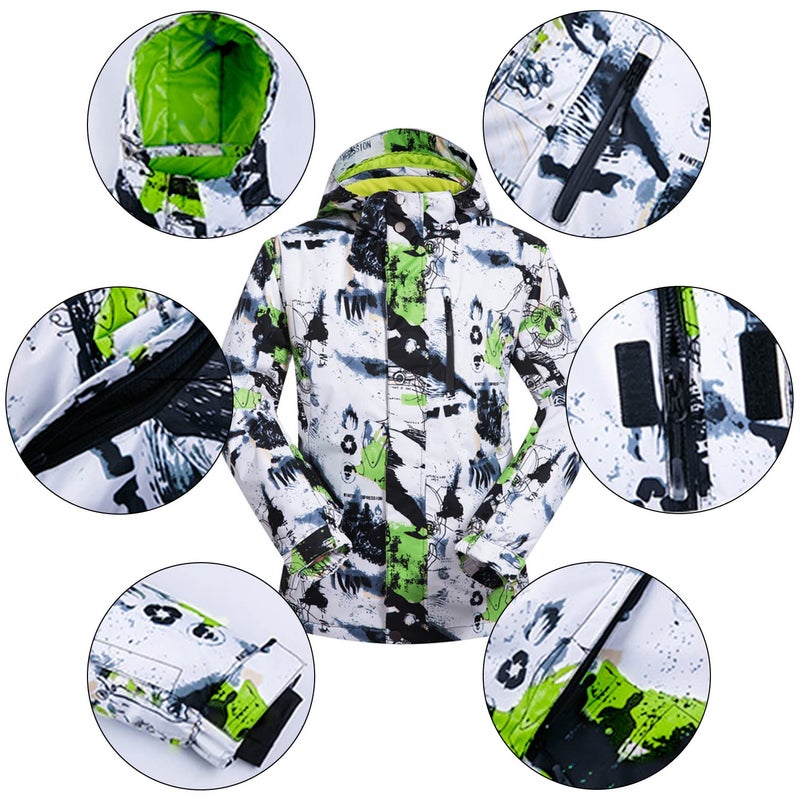 Come Wonka Mens Ski Jacket and Pants Set Ski Suit Winter Waterproof Windproof Hooded Snow Coat 2 Pieces Snowboarding Snowsuits Green+Green-XL - Image 5