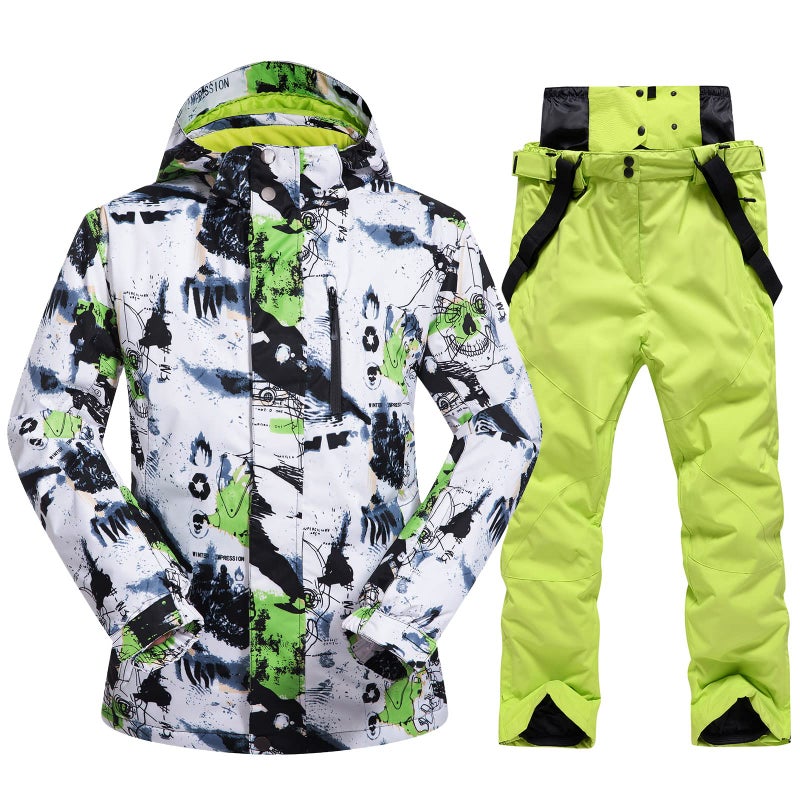 Come Wonka Mens Ski Jacket and Pants Set Ski Suit Winter Waterproof Windproof Hooded Snow Coat 2 Pieces Snowboarding Snowsuits Green+Green-XL - Image 1
