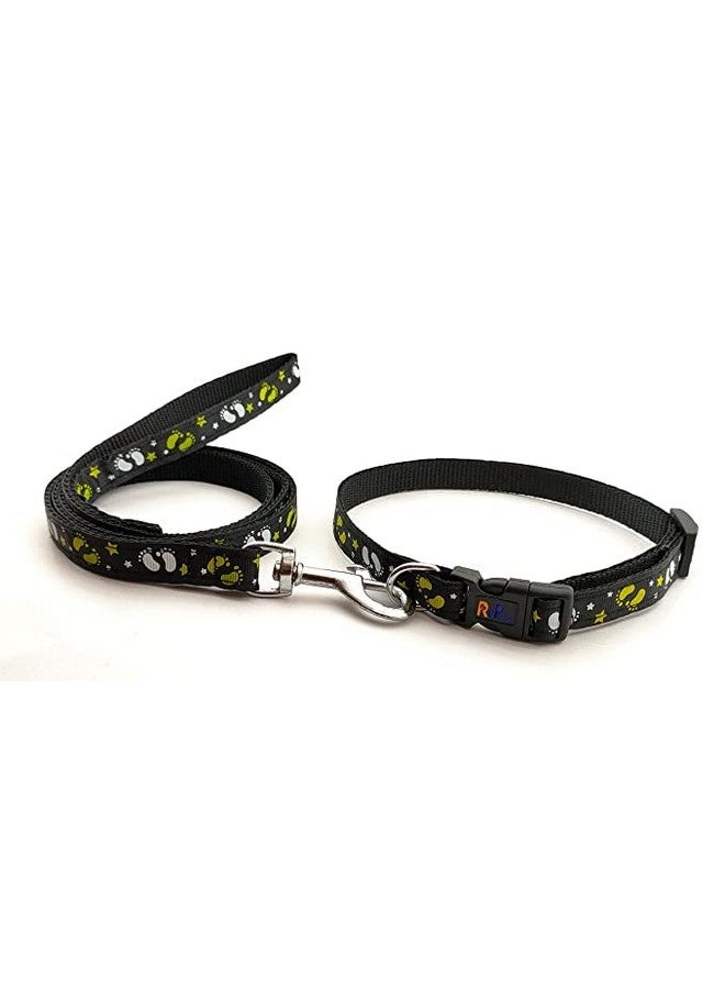 Dog Belt And Leash Set Printed 15 Mm- Adjustable Nylon Collar With Bell For Small And Medium Dogs, Quick Release And Breathable Collar And Leash Set For Puppies, Dog & Cat (Black, Pattern-2) - Image 4