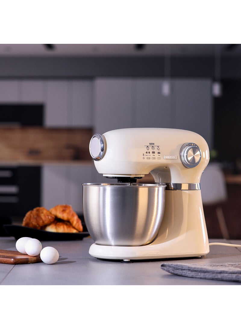 GEEPAS 3-In-1 Stand Mixer With 7 Level Mixing Speed | 5 Litre Stainless Steel Bowl with Splash Guard |Convenient Design with Whisk, Dough Hook & Beater | Perfect All Kitchen Use 5 L 800 W GSM43013 Creamy White - Image 3