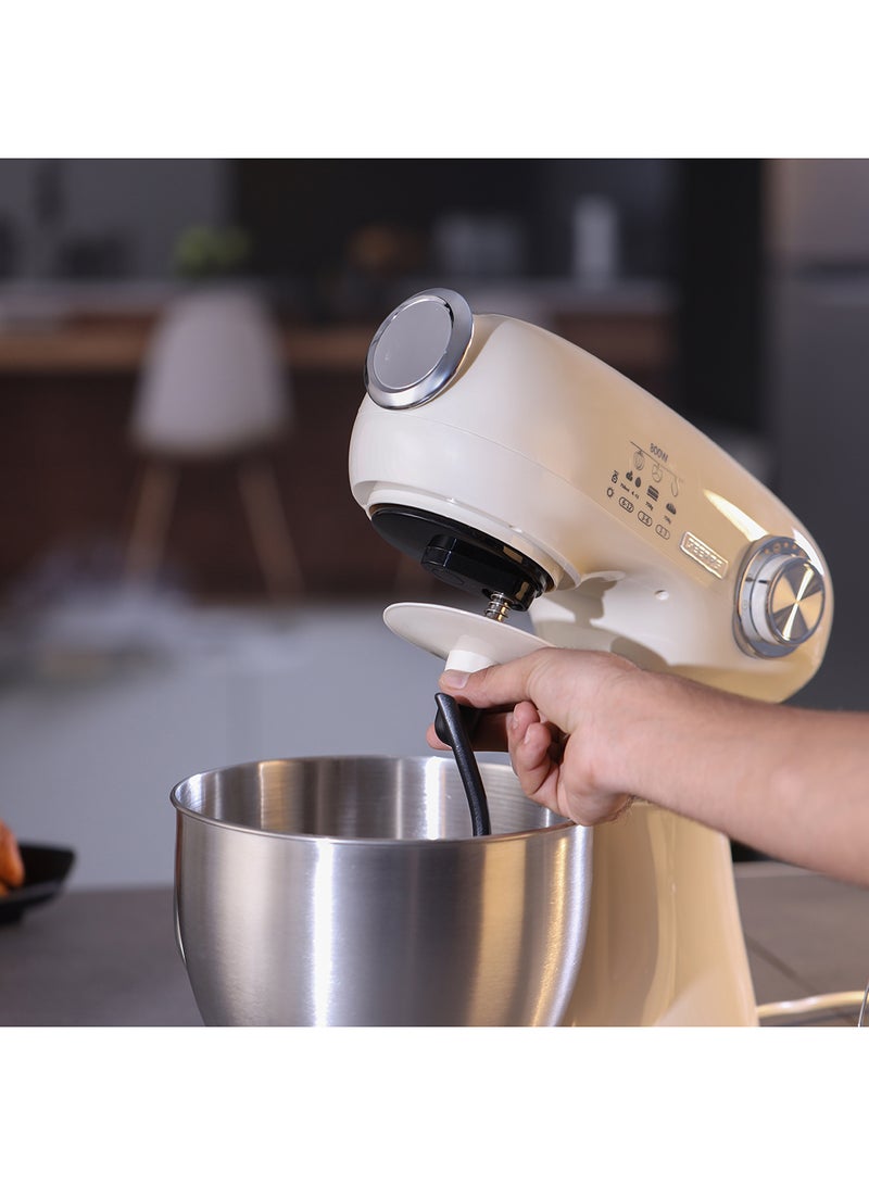 GEEPAS 3-In-1 Stand Mixer With 7 Level Mixing Speed | 5 Litre Stainless Steel Bowl with Splash Guard |Convenient Design with Whisk, Dough Hook & Beater | Perfect All Kitchen Use 5 L 800 W GSM43013 Creamy White - Image 4