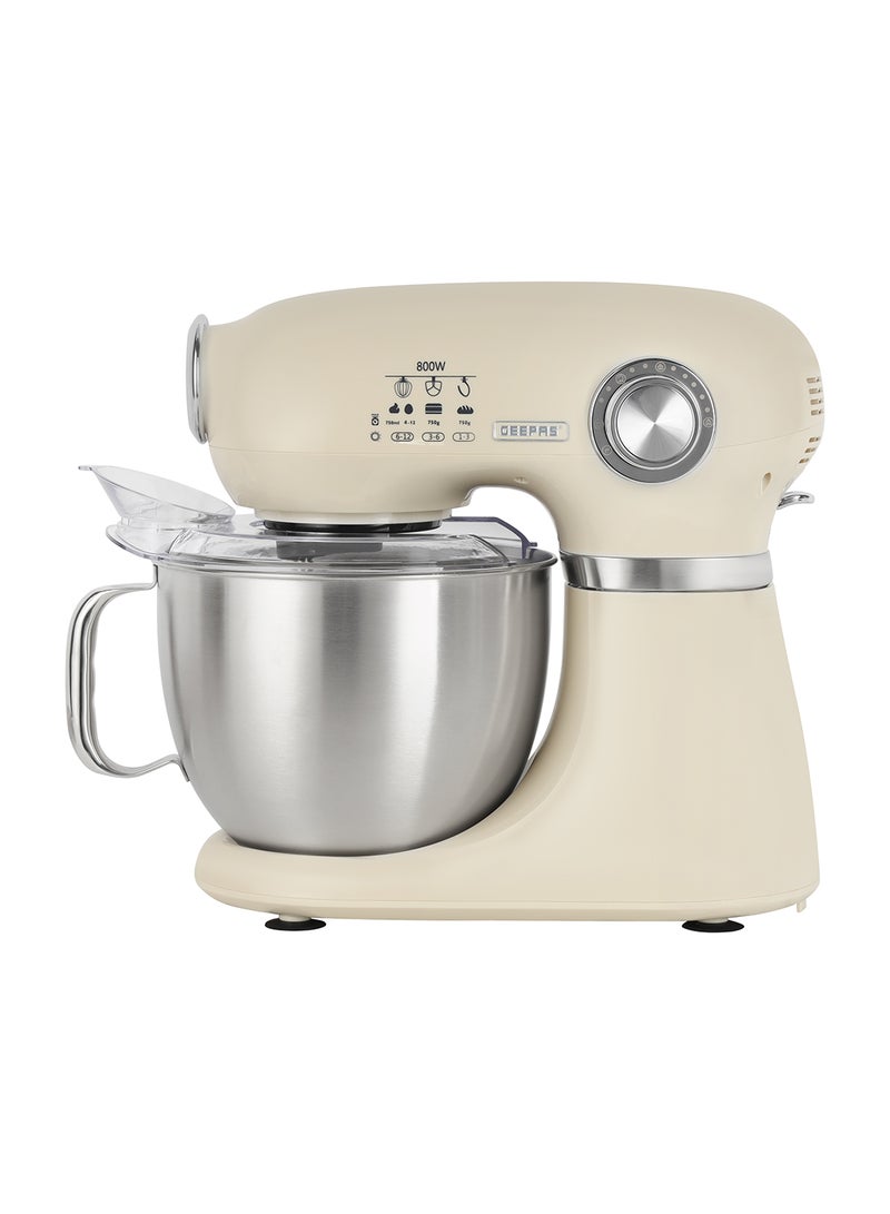 GEEPAS 3-In-1 Stand Mixer With 7 Level Mixing Speed | 5 Litre Stainless Steel Bowl with Splash Guard |Convenient Design with Whisk, Dough Hook & Beater | Perfect All Kitchen Use 5 L 800 W GSM43013 Creamy White - Image 1