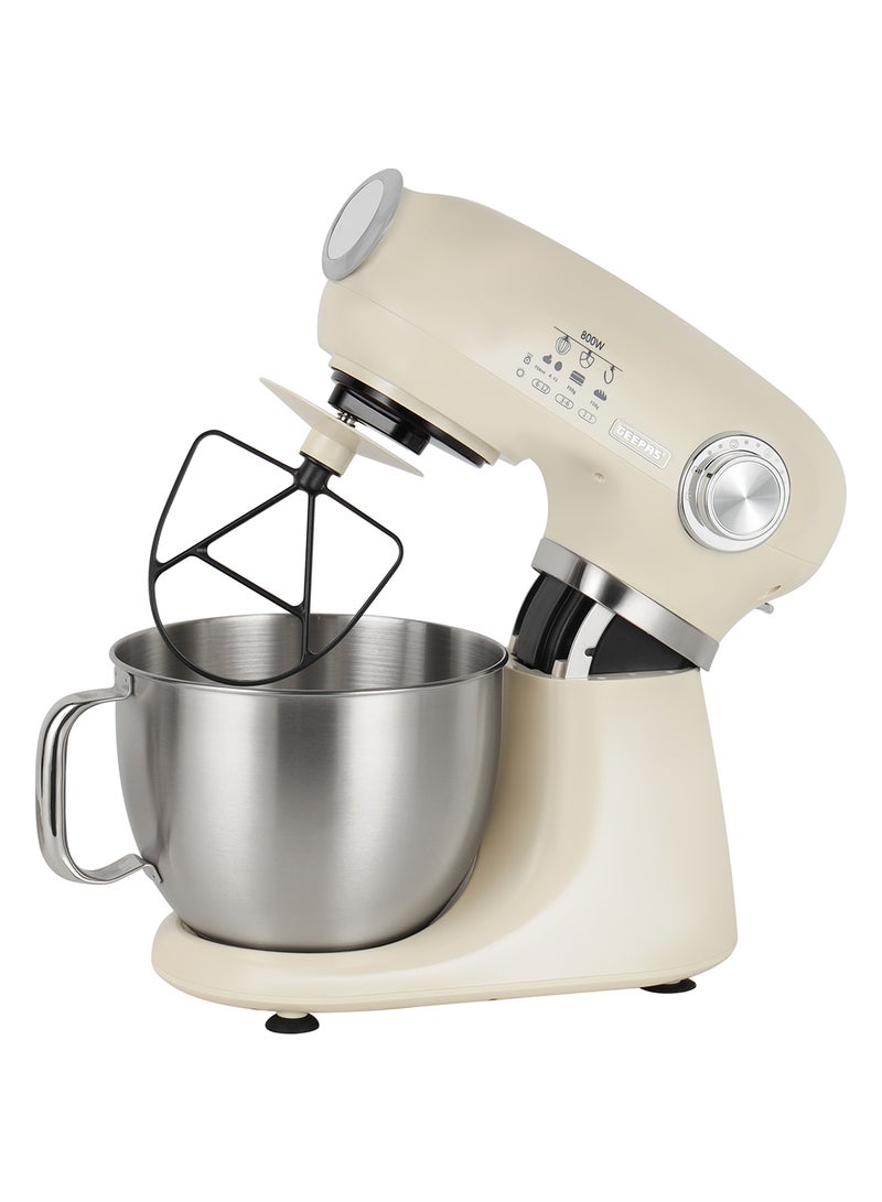 GEEPAS 3-In-1 Stand Mixer With 7 Level Mixing Speed | 5 Litre Stainless Steel Bowl with Splash Guard |Convenient Design with Whisk, Dough Hook & Beater | Perfect All Kitchen Use 5 L 800 W GSM43013 Creamy White - Image 2