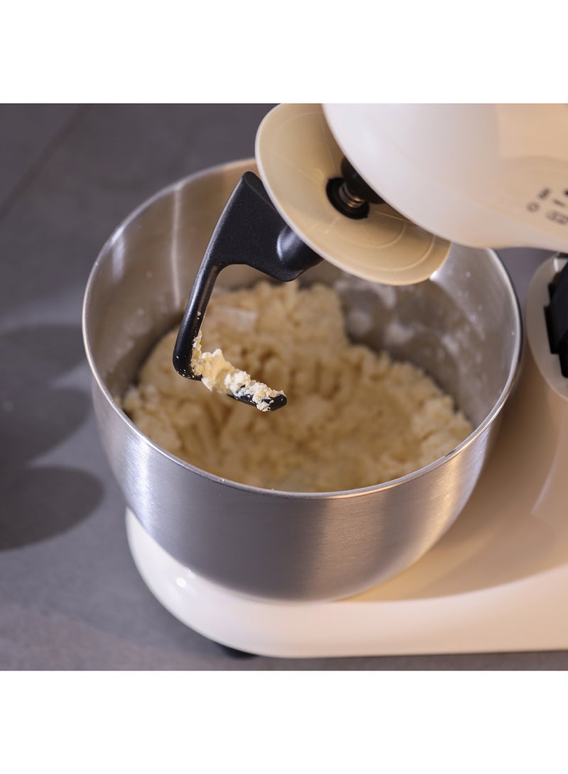 GEEPAS 3-In-1 Stand Mixer With 7 Level Mixing Speed | 5 Litre Stainless Steel Bowl with Splash Guard |Convenient Design with Whisk, Dough Hook & Beater | Perfect All Kitchen Use 5 L 800 W GSM43013 Creamy White - Image 5