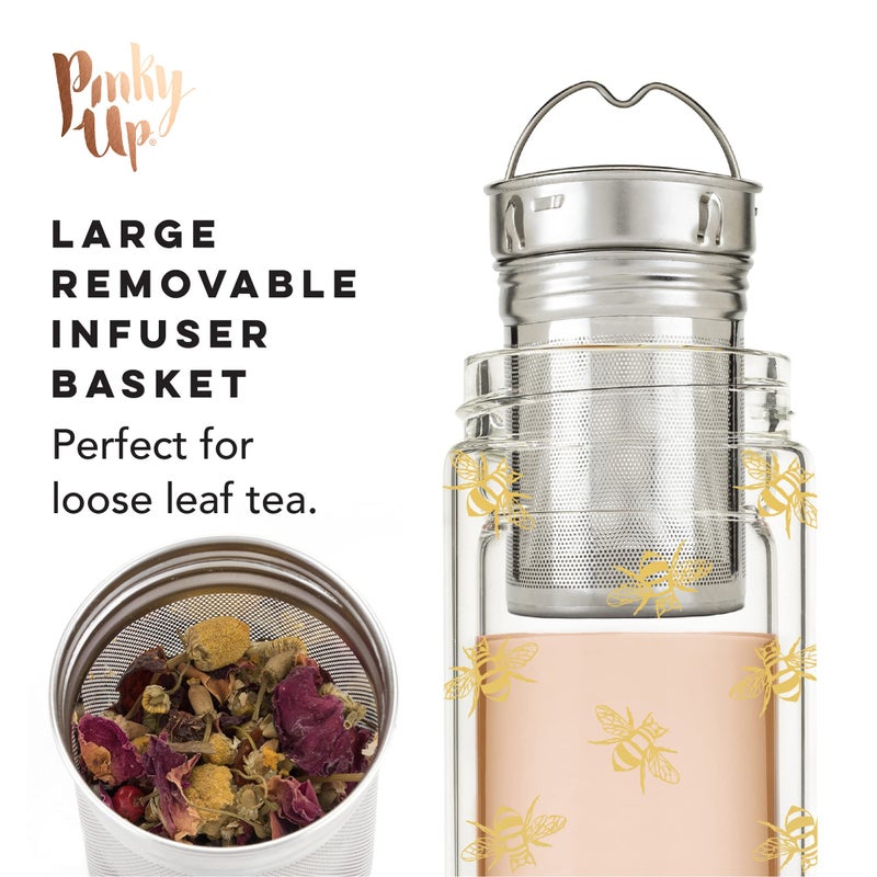 Pinky Up Blair Travel Tea Infuser Mug  Double Walled Insulated Tumbler with Removable Loose Leaf Tea Strainer  Keeps Drinks Hot or Cold  16 oz  Bee - Image 2