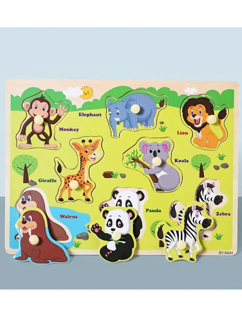 Vitacelli Early Learning 3D Wooden Wild  Animals Educational Puzzle Board for Kids  - Image 1