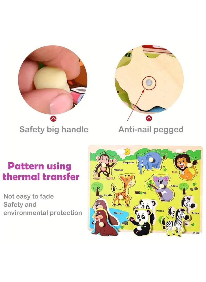 Vitacelli Early Learning 3D Wooden Wild  Animals Educational Puzzle Board for Kids  - Image 2
