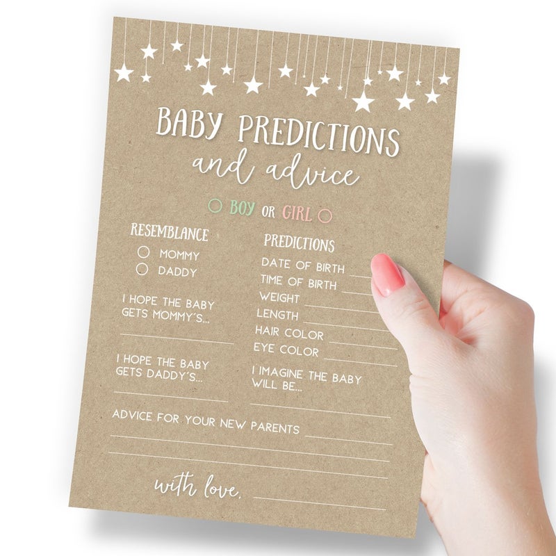 Printed Party Baby Predictions & Advice Cards for New Parents â€“ Baby Shower Game, Wishes for Mommy & Daddy, Gender Reveal Boy or Girl, Kraft Paper Theme, 50 Cards - Image 2