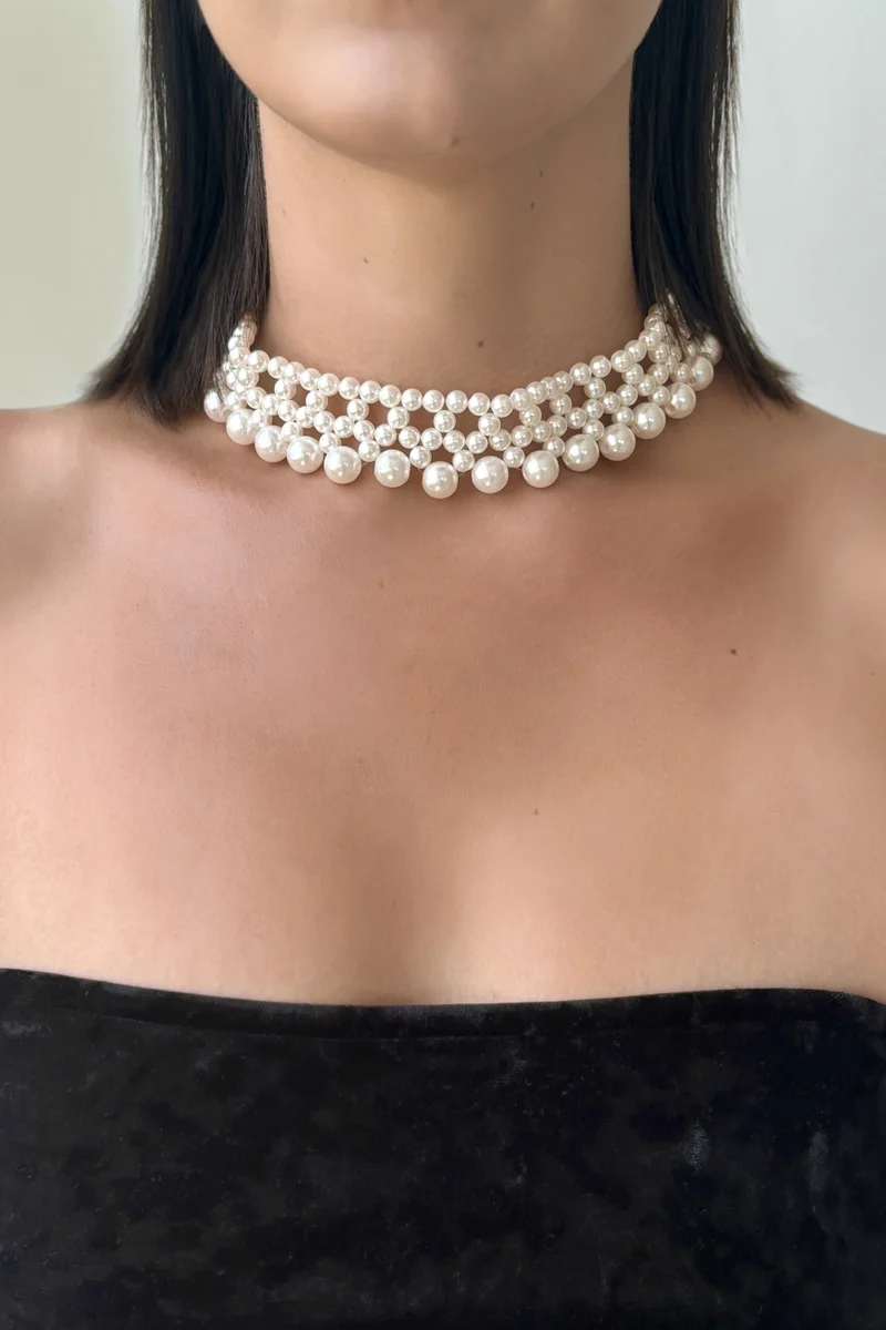 Hzmer Jewellery Pearl Frill Choker Necklace