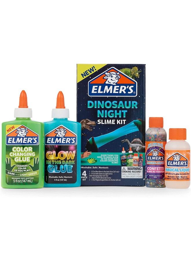 ELMER'S طقم صمغ إلمر لصنع سلايم الديناصورات ليلاً، يصنع سلايم يتغير لونه ويتلألأ في الظلام، يشمل صمغ سائل وناشط سلايم، 4 قطع - Image 2