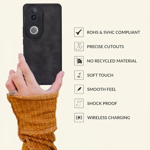 SPRIG Compatible with VIVO T4R 5G Matte PU Leather TPU Back Cover Case Drop Tested Shock Proof for Boys and Girls with Camera Protection (Black) - Image 4