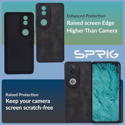 SPRIG Compatible with VIVO T4R 5G Matte PU Leather TPU Back Cover Case Drop Tested Shock Proof for Boys and Girls with Camera Protection (Black) - Image 2