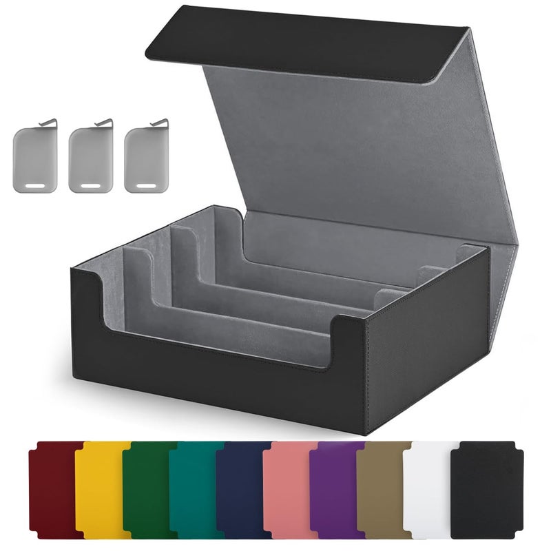 UAONO Trading Card Storage Box, Holds 1800 Sleeved Cards with 10 Dividers & 3 Stoppers, Magnetic Closure PU Leather Card Case for MTG, PTCG, YGO, Sports Cards (Black) - Image 1