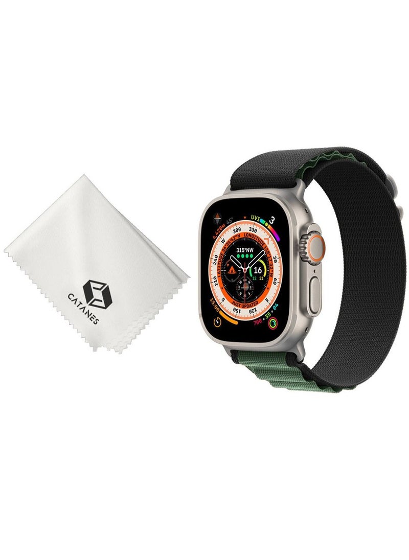 CATANES - 2 Packs Of Apple Watch Band and Microfiber Cloth Alpine Loop Band 49mm 45mm 44mm 42mm Women Men Adjustable with Metal G-Hook Strap for iWatch Ultra Series SE 8/7/6/5/4/3/2/1 Black Green 2 - Image 1