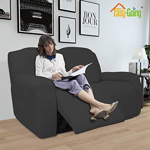 Easy-Going 6 Pieces Recliner Loveseat Stretch Sofa Slipcover Sofa Cover Furniture Protector Couch Soft with Elastic Bottom Kids, Spandex Jacquard Fabric Small Checks Dark Gray - Image 2