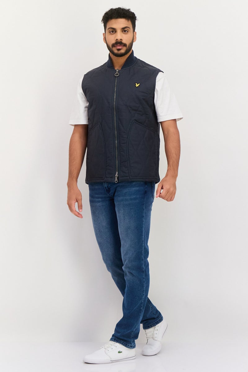 Lyle & Scott Men Brand Logo Quilted Jacket Vest, Navy - Image 3