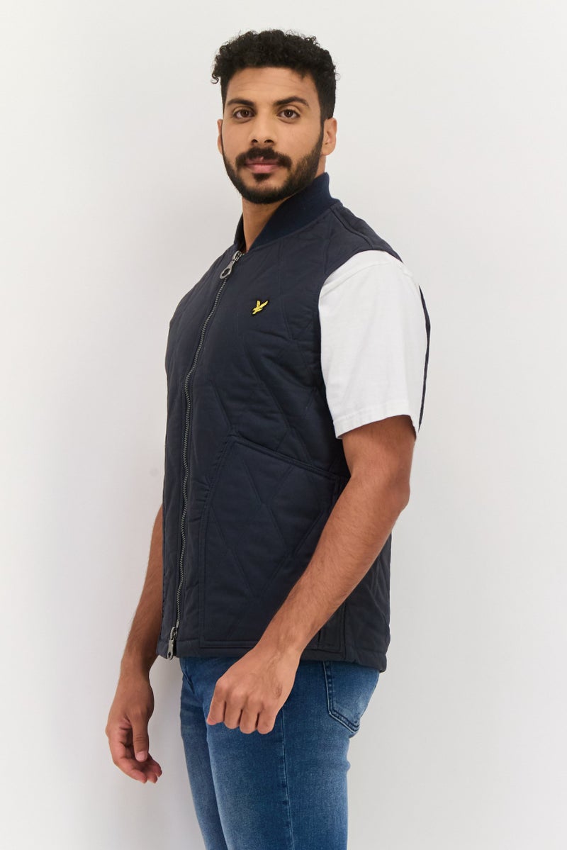 Lyle & Scott Men Brand Logo Quilted Jacket Vest, Navy - Image 2