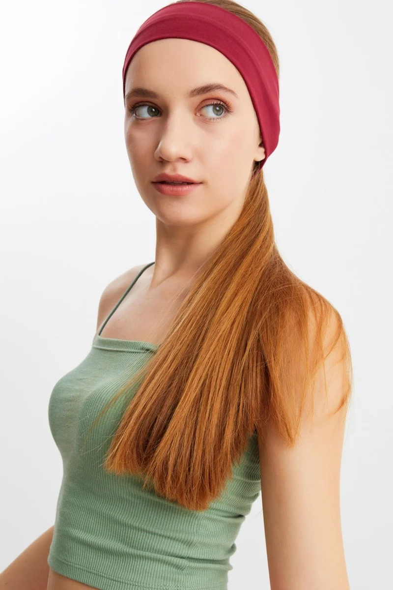 بوتيكجيز Claret Red Women's Cotton Combed Comb, Non-Slip, Sweatproof, Ultra Light, Sports Hair Band Bandana