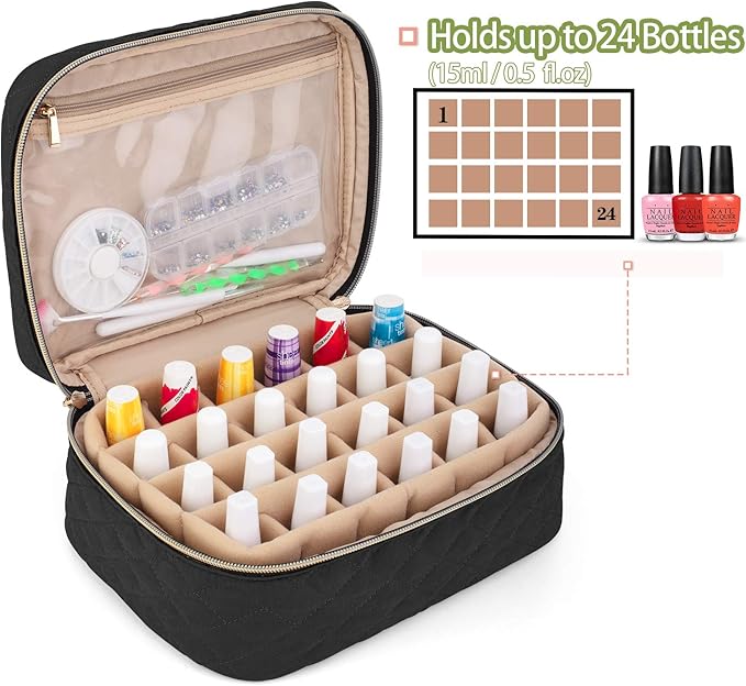 YARWO حافظة تنظيم طلاء الأظافر من ياروو - تخزين طلاء الأظافر لـ 24 زجاجة 15 مل 0.5 أونصة - حقيبة تخزين طلاء الأظافر - حقيبة حمل طلاء الأظافر لملحقات فن الأظافر - وردة عتيقة - Image 2