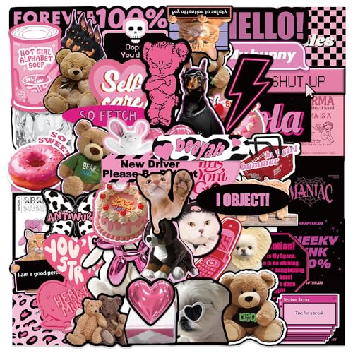 ZJSXINDI Stickers Aesthetic Waterproof Laptop Stickers Decals for Water Bottle Vintage Scrapbook Stickers for Journals Supplies Journal Planners (Pink-Black 2) - Image 1