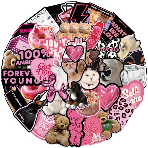ZJSXINDI Stickers Aesthetic Waterproof Laptop Stickers Decals for Water Bottle Vintage Scrapbook Stickers for Journals Supplies Journal Planners (Pink-Black 2) - Image 2
