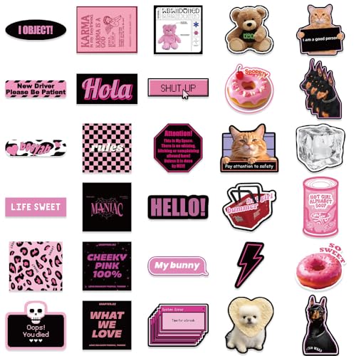 ZJSXINDI Stickers Aesthetic Waterproof Laptop Stickers Decals for Water Bottle Vintage Scrapbook Stickers for Journals Supplies Journal Planners (Pink-Black 2) - Image 3