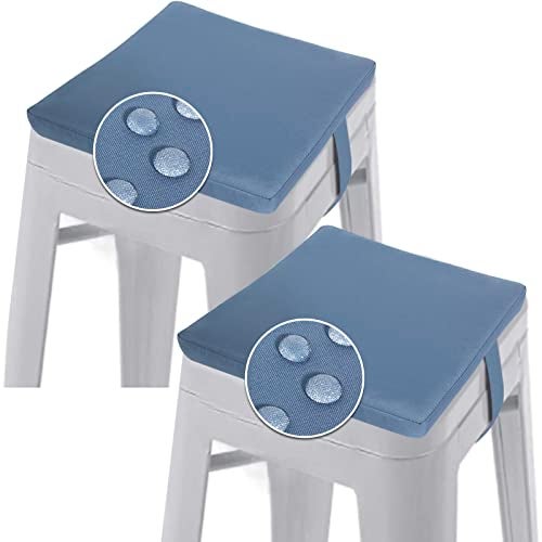 GUEGLSA Outdoor Bar Stool Cushions Square 14 Inch,Non Slip Square Seat Pad with Ties 14x14in,Waterproof Chair Cushions for Bar Stools,Cushion Only,Set of 2,(Blue) - Image 1